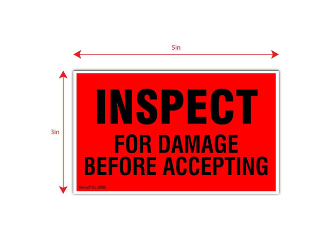 3' X 5' Inspect for Damage Before Accepting Shipping Label Stickers for Shipping or Packing -500 Labels Per Roll (10 Pack)