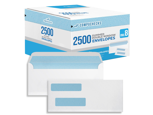 Double Window Envelopes - Gummed, Security Business Mailing Check Envelopes - Tamper Evident, Security Tint - 2500 Count Guaranteed to fit...