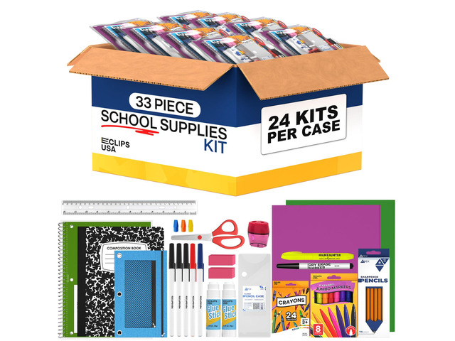 60 Piece Back to School Supplies Kit for Kids (24 Kits) School Supplies Set School Supply Kit K-5