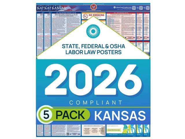 Kansas 2026 Labor Law Poster State & Federal Compliance OSHA, EEOC, FMLA, Minimum Wage Durable, Laminated & Waterproof Workplace Employment...