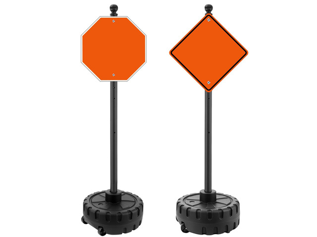 Portable Sign Post and Base Kit 2 Pack, 5 FT/60 Inch Heavy Duty Sign Stand with Wheeled Fillable Base, Movable Outdoor Sign Holder for Parking,...