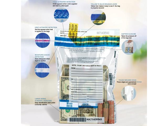 Ultima Blue Dual Pocket Clear Deposit Bags Pack of 500-12W x 16H - Tamper Evident with a Captive Flap Closure