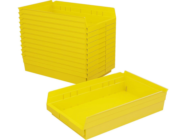 30178 Plastic Shelf Bins, Heavy Duty Storage Bins for Garage, Closet, and Drawer Organization, 18-Inch x 11-Inch x 4-Inch, Yellow, 12-Pack