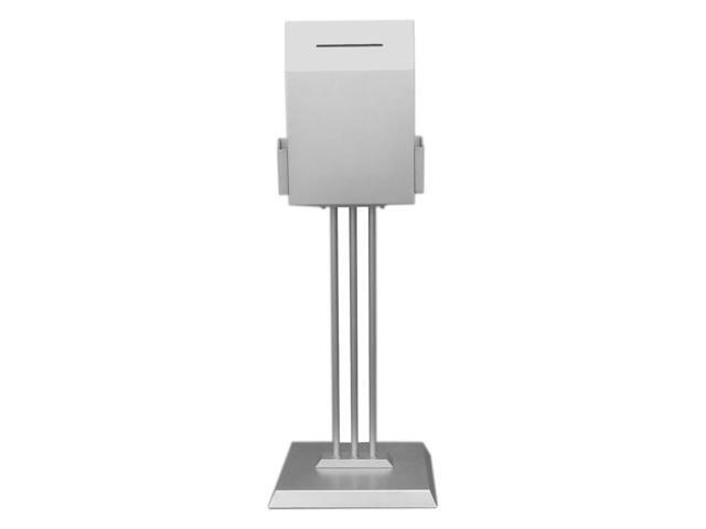 Steel Ballot Box for Floor, with (2) 4.5-inch Brochure Pockets, 45-inch-tall Suggestion Box Stand Silver