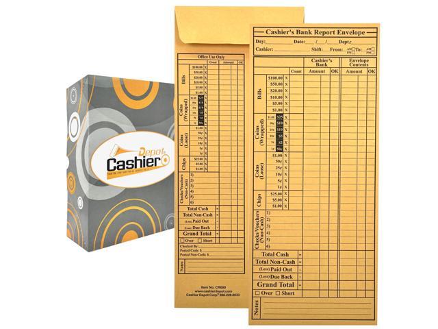 2500 Cashier Depot - Cashier's Bank Report Envelopes CR680, 4 1/2' x 10 3/8', Sturdy 24lb. Brown Kraft, Gum Flap Cash Bank Deposit Envelopes for...
