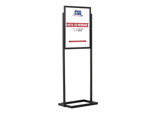 Metal Eco Info Board, Black 18x24 Inches Slide-In Poster Sign Holder 1 Tier Double Sided Floor Standing Pedestal Advertising Display with Backing...