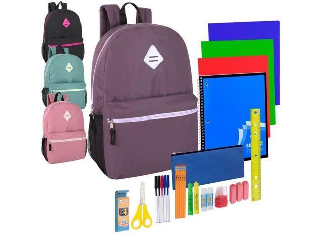 Wholesale 19 Inch Backpacks With Water Bottle Holder & 30 Piece School Supplies Kits in Bulk 12 Pack Bundles