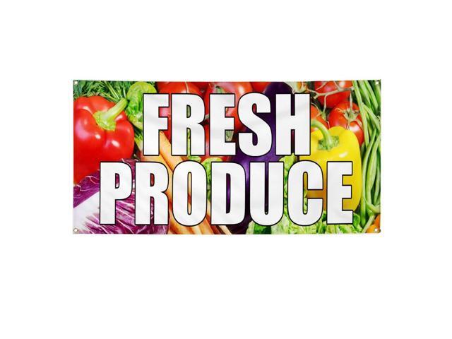 Vinyl Banner Multiple Sizes Fresh Produce Farmer's Market Food Fair Business Outdoor Weatherproof Industrial Yard Signs Red 10 Grommets 60x144Inches