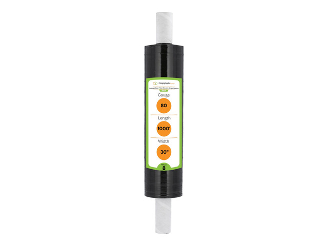 PSBM Dark Black Stretch Wrap with Handles 8 Rolls 30 Inch x 1000 Feet 80 Gauge, Heavy Duty Plastic Wrap Industrial Strength Shrink Film for Moving,...