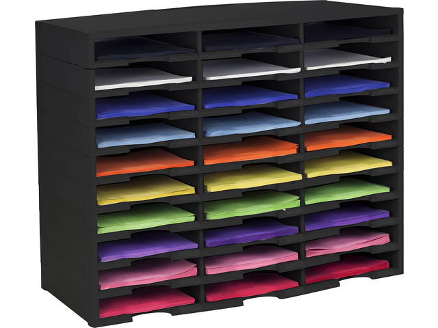 Modular 30-Compartment Literature Organizer, Black
