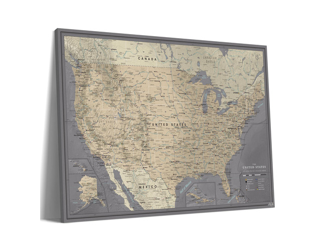 United States Travel Map Pin Board Detailed USA Wall Map on Canvas Detailed Cartography (43 x 30)