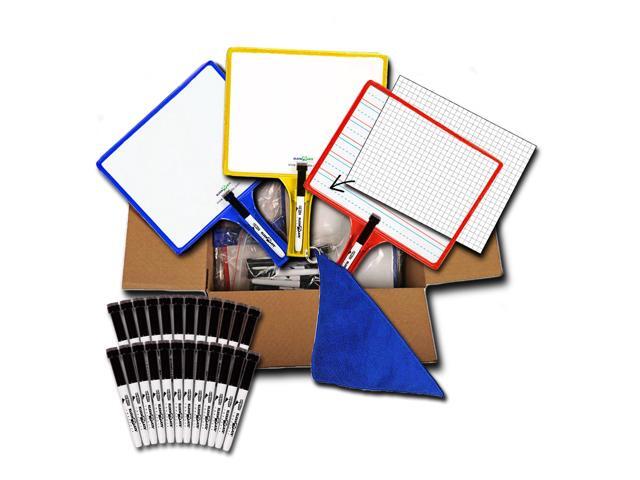 (24) 2-Sided Customizable Whiteboard w/Clear Dry Erase Sleeve for Interchangeable Templates and Graphic Organizers-Bonus 24 Microfiber Cloths...