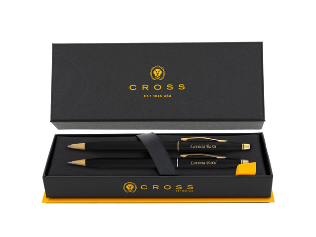Cross Classic Century Engraved Ballpoint Pen and 0.7mm Pencil Set, Matte Black with 23k Gold Trim, Personalized Gift for Graduation, Retirement,...
