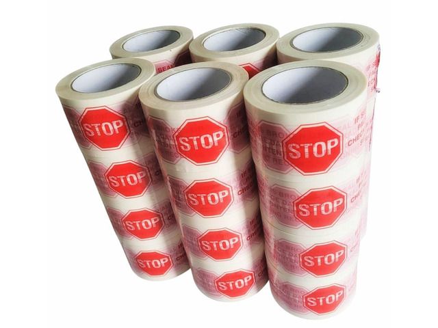 Stop Sign Sealing Tape,IF Seal is Broken or Damaged Check Contents Before Accepting, (24 Rolls) Packing Tape 3 Inch x 110 Yards Heavy Duty Shipping...