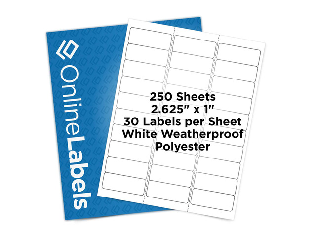 2.625 x 1 Waterproof Polyester Address Labels (Laser Printers Only) - Pack of 7,500 Labels, 250 Sheets - OnlineLabels