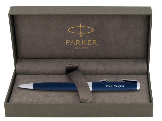Parker Sonnet Ballpoint Pen, Blue Lacquer with Chrome Trim, Custom Engraved Promotion, Retirement, Board Recognition, or Executive Gift