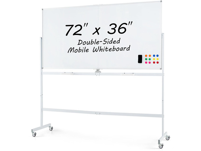 Rolling Whiteboard, 72' x 36' Large Double-Sided Dry Erase Board Aluminum Alloy Frame, 1 Eraser, 6 Markers and 12 Magnets, Mobile White Board on...
