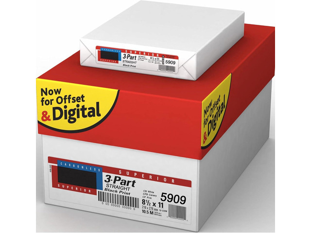 Superior 8.5 x 11 Carbonless Paper, 3-Part STRAIGHT/FORWARD, 1670 Sets (5000 Sheets)