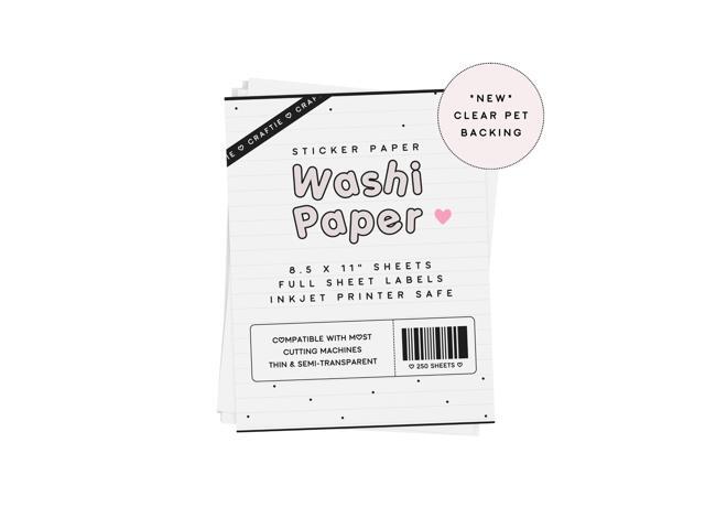 8.5 x 11 Washi Paper with Clear PET Backing Sticker Paper White Printable Inkjet Printer Compatible Full Sheet Letter Size Labels (250 Sheets)