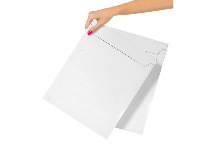 Rigid Mailers 11 x 13.5 Inch, White Cardboard Envelopes, Self Seal Tear Strip, 550 GSM Paperboard, Stay Flat Design, Pack of 100