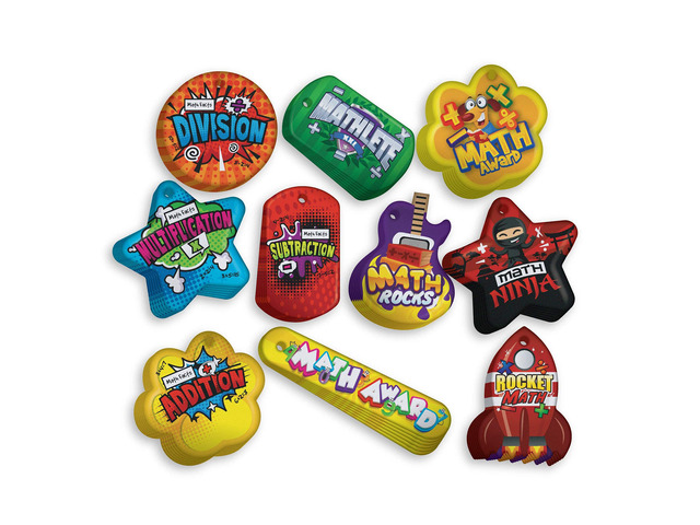 Build & Encourage Young Students' Basic Math Skills Brag Tag Value Pack: 500 Tags (50 Tags for Each Shape) + 150 USA-Made 24' Hypoallergenic...