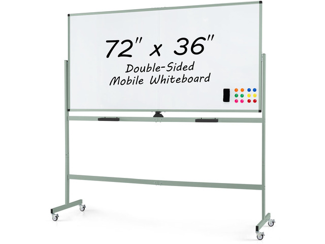 Rolling Whiteboard, 72' x 36' Large Double-Sided Dry Erase Board Aluminum Alloy Frame, 1 Eraser, 6 Markers and 12 Magnets, Mobile White Board on...