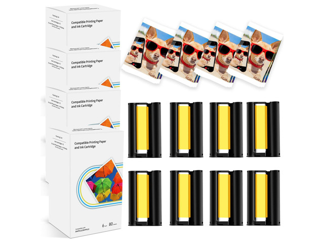 Compatible for M100/M110/M200/M210 4' x 6' Photo Printer 320 Sheets Photo Paper & 8 Ink Cartridges, for DHP512/DHP513/DHP514/DHP515 Refill, Dye...