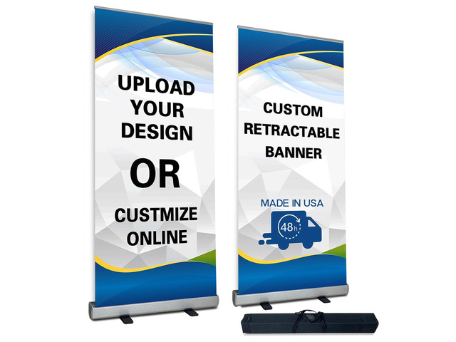CUSTOM Retractable Banner Stand, Banners are made from curl-free fabric for trade shows, advertising, event displayswith Heavy Duty Frame and...