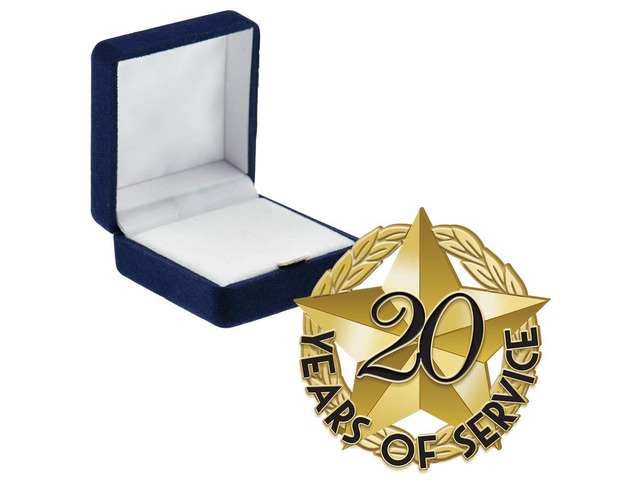 20 Years of Service Pins, 20 Years of Service Pin with Blue Velvet Presentation Case, Prime