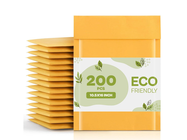 PSBM #5 200 PCS 10.5 x 16 Inch Kraft Bubble Mailers, Yellow Padded Envelopes, Self-Sealing Peel-Off Strip, Ideal for Shipping CD, DVD, Jewelry,...