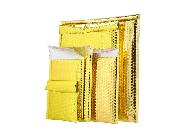 PSBM 500 PCS 7.5 x 11 Inch Gold Metallic Glamour Bubble Mailers, Self-Sealing Peel-Off Strip, Padded Envelopes for Safe and Secure Shipping