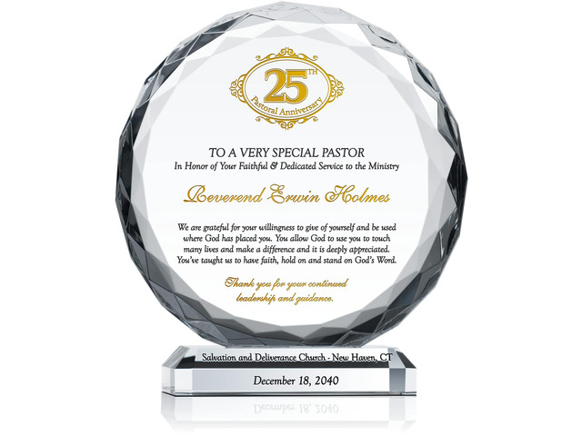 Personalized Crystal Sunflower Pastoral Anniversary Plaque for Devoted Pastors, Priest, Reverends and Ministers with Sincere Appreciation Message,...