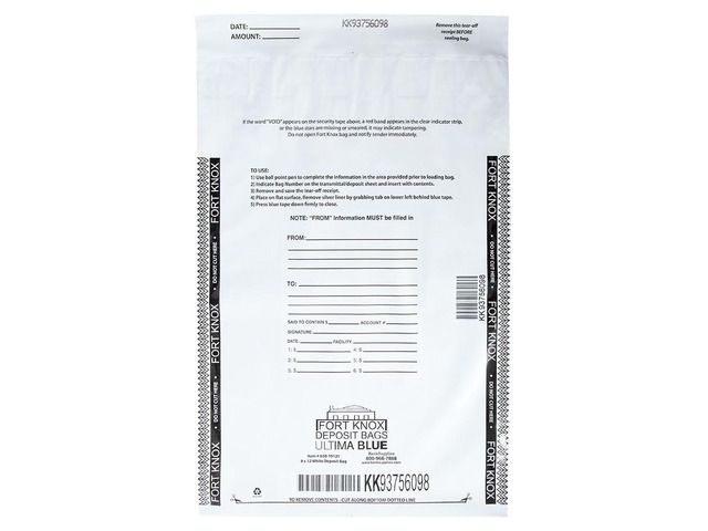 Ultima Blue White Deposit Bags 9W x 12H Opaque Tamper Evident Security Bags with Void Tape Captive Flap Closure Pack of 500