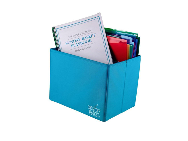 Paper Organizer Solution Home Office Organization & Document Holder File Box for Paper Storage The Classic Sunday Basket System (Trendy Teal)
