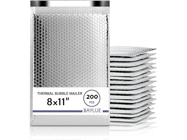 Thermal Insulated Mailers 8x11, Cold Shipping Envelopes, 200 Pack Keeps Contents Cold, Self-Seal Closure, Cushioned Protection, Tear-Resistant...