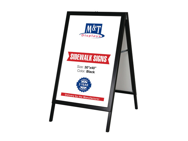 Sandwich Board Slide-in A Frame Double Sided, Picture, Poster, Advertising Display Menu Board, Aluminum Sidewalk Pavement Sign Holder (Black, 30x40...