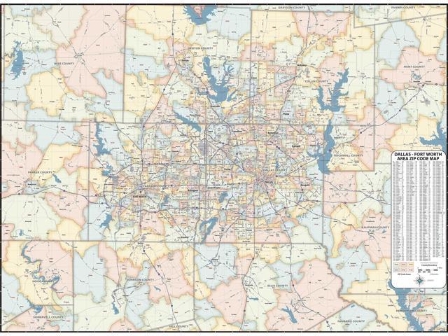 Dallas - Fort Worth TX ZIP Code Laminated Map (48' x 36')