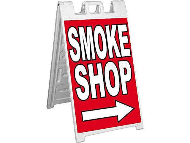 4 Less Co SMOKE SHOP Signicade A-Frame Sign Sidewalk Pavement Street Sign rb