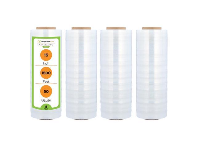 PSBM Stretch Wrap, 8 Rolls 15 Inch x 1500 Feet 90 Gauge Heavy Duty Clear Plastic Wrap Industrial Strength Shrink Film for Moving, Packing & Shipping