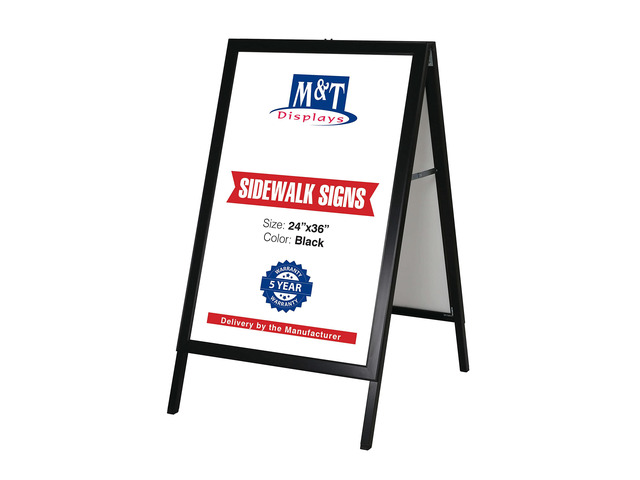 Sandwich Board Slide-in A Frame Double Sided, Picture, Poster, Advertising Display Menu Board, Aluminum Sidewalk Pavement Sign Holder (Black, 24x36...