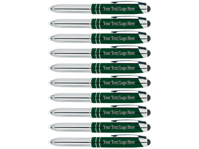 Personalized Pens with your Custom Text or Logo- Bulk 50 Pack- for Marketing, Parties, and Events, 3 in 1 LED Flashlight + Ballpoint Pen + Stylus...