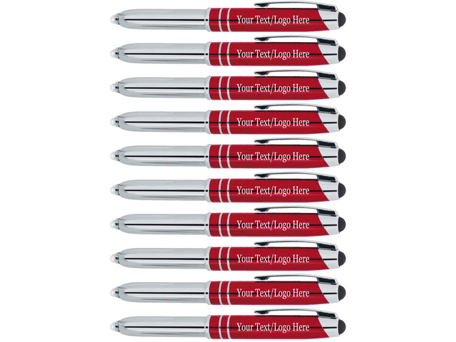 Personalized Pens with Your Custom Text or Logo- Bulk 50 Pack- for Marketing, Parties, and Events, 3 in 1 LED Flashlight + Ballpoint Pen + Stylus...