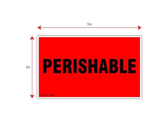 3' X 5' Perishable Fluorescent Shipping Label Stickers for Shipping and Packing - 500 Adhesive Labels Per Roll (10 Pack)
