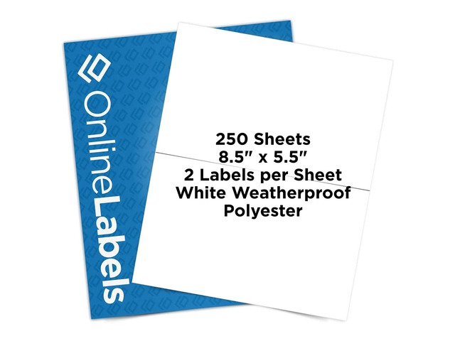 8.5 x 5.5 Waterproof White Polyester Shipping Labels (Laser Printers Only) - Pack of 500 Labels, 250 Sheets - OnlineLabels
