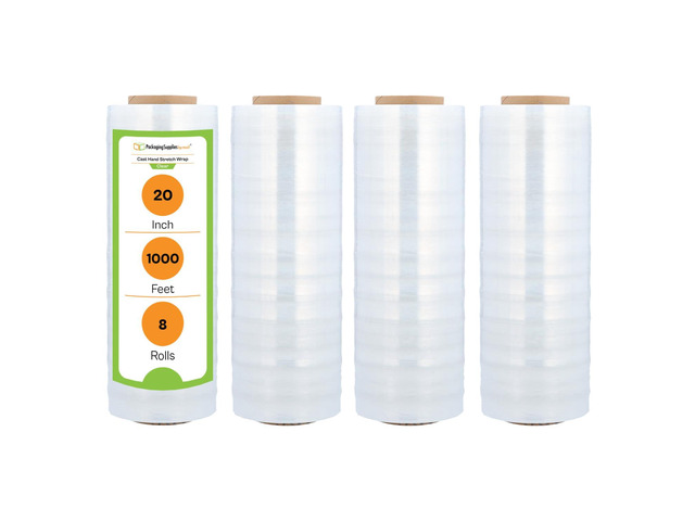 PSBM 8 Rolls 20 Inch x 1000 Feet Stretch Film/Wrap, 70 Gauge Heavy Duty Industrial Strength Clear Shrink/Plastic Wrap for Moving, Packing,...