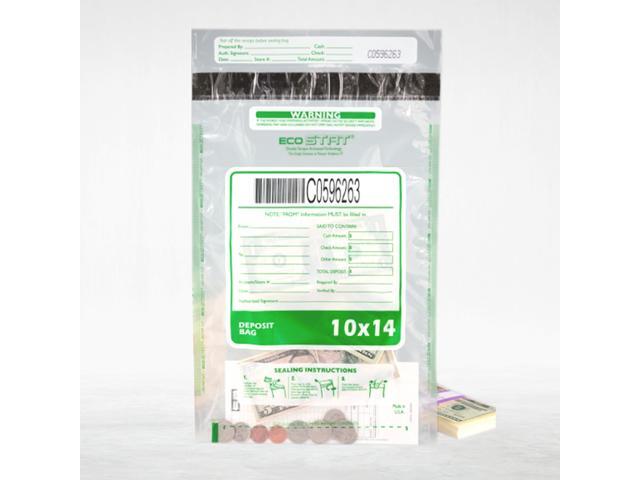 500 Cashier Depot Tamper Evident Deposit Bags, 10' x 14', Clear, Plastic, Press & Seal VOID Closure, Serialized Barcode, Perforated Receipt, 500 Count