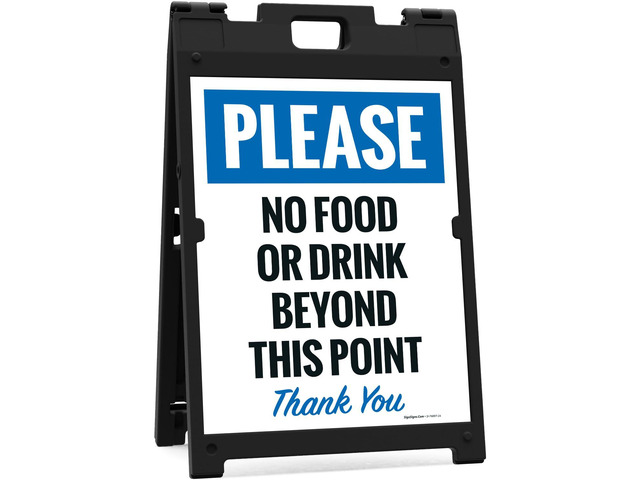 Please No Food Or Drink Beyond This Point Thank You Sidewalk Sign Kit, 18x24 Inches, With A Frame Stand, Made in USA by