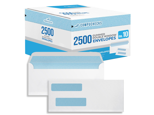 Double Window Envelopes #10- Gummed, Security Business Mailing Envelopes - Tamper Evident, Security Tint - 2500 Count For Invoices and Legal...