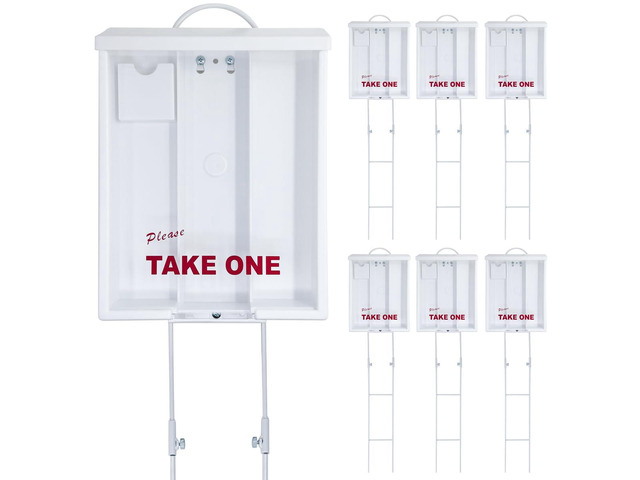 Outdoor Real Estate Brochure Box with Two-Piece Metal Yard Stake & Dual Cross Bars, Bulk 6 Pack, Letter-Size Take One Flyer Holder, 39' Tall...