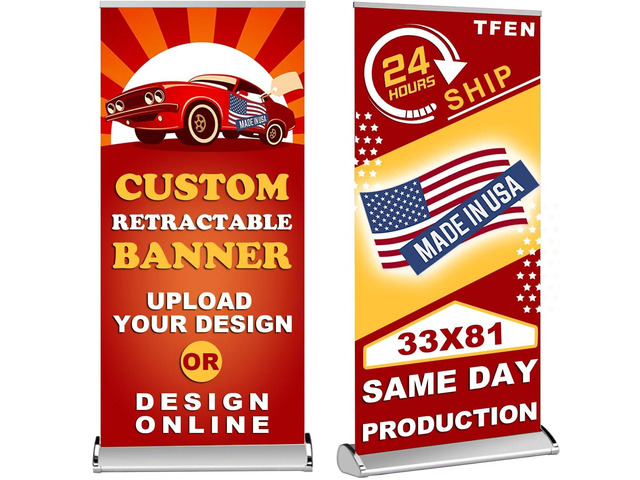 Custom Banner Pop up Banner Aluminum Deluxe Retractable Banner-Made in USA-33'x81' with Stand Roll up Banner for Business, Trade Shows, Stores,...
